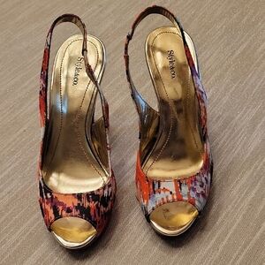 Style & Co. Red and Orange Peep-Toe Slingback Heels